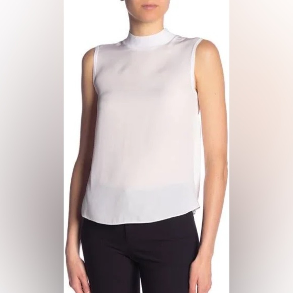 NWT Vince Silk Rib Trim Sleeveless Top Mock Neck